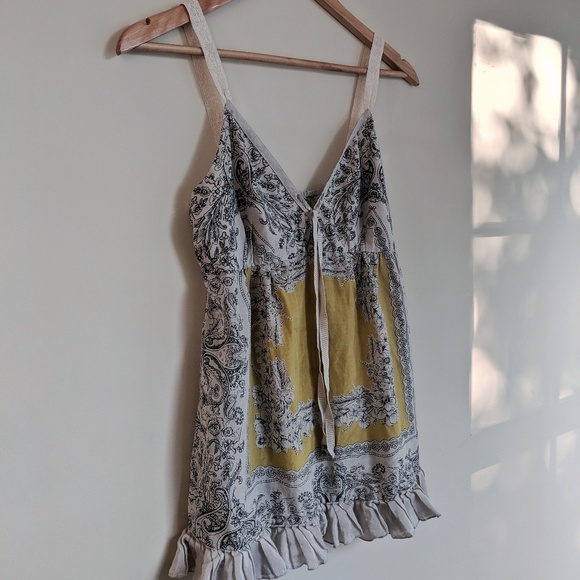 Lucky Brand, Floral Cotton Silk Tank Grey Yellow - Picture 2 of 6